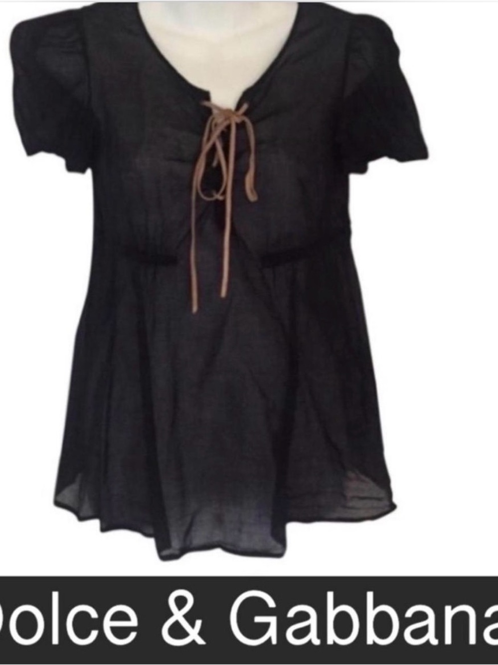 Dolce & Gabbana Black Top with Brown Tie Detail